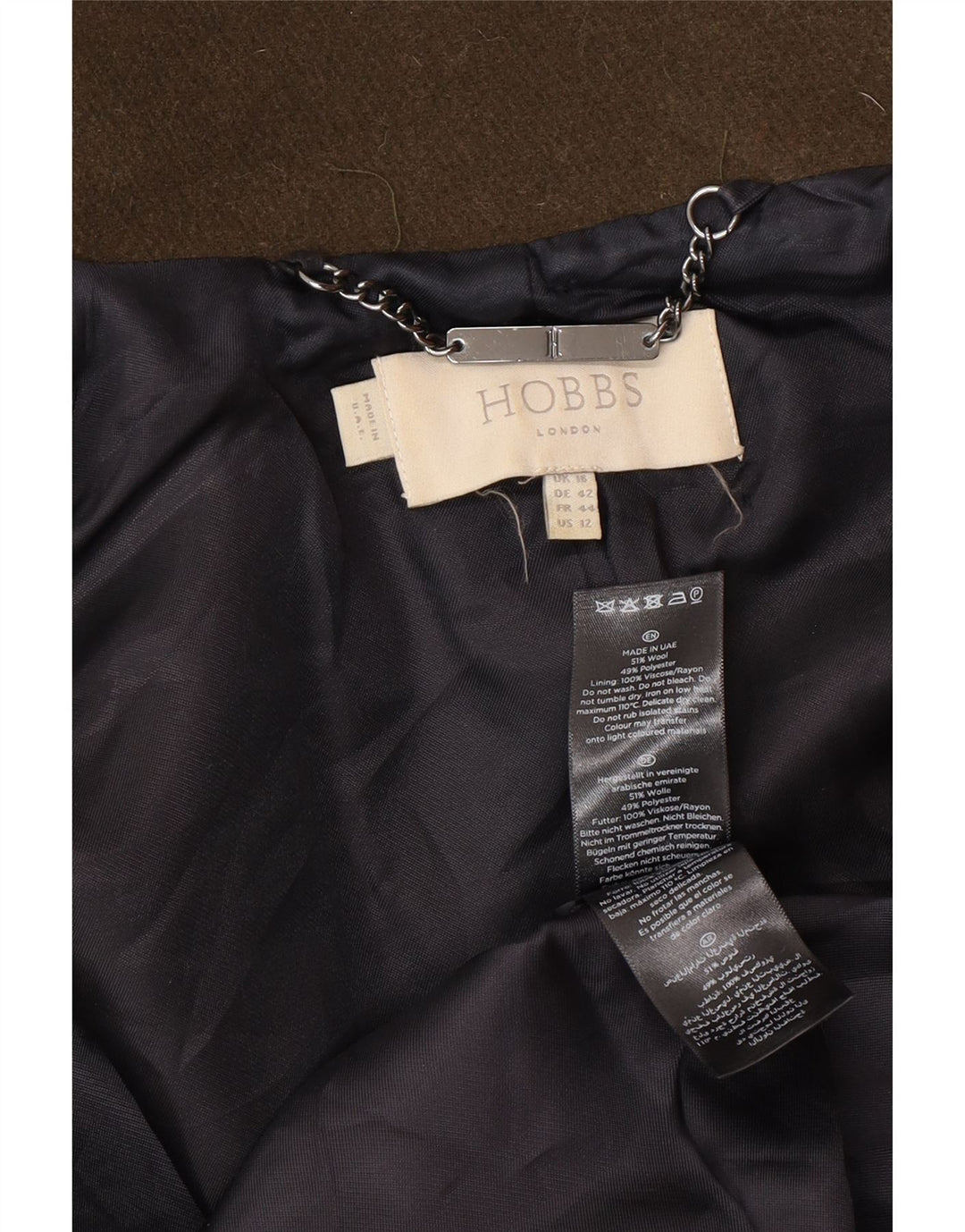 Soprabito da donna Hobbs UK 16 grande lana kaki