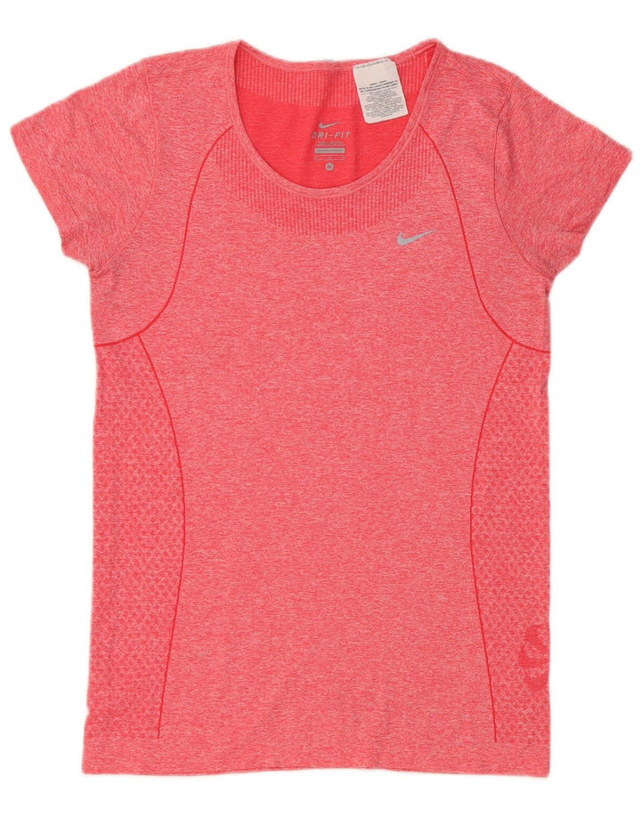T-shirt Nike Dri Fit da donna, taglia UK 12, poliestere chiazzato rosso medio