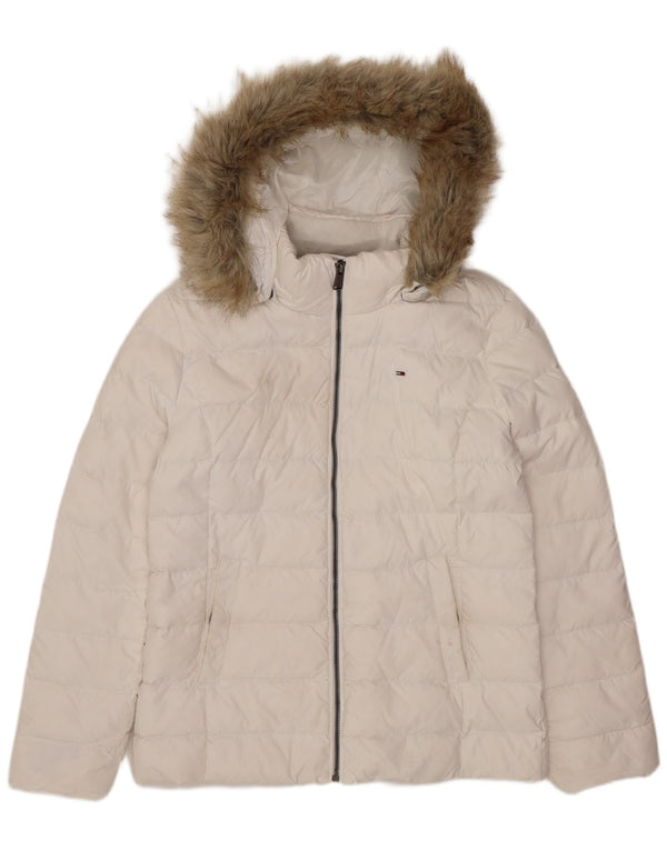 Giacca imbottita con cappuccio da donna Tommy Hilfiger UK 16 grande poliestere bianco