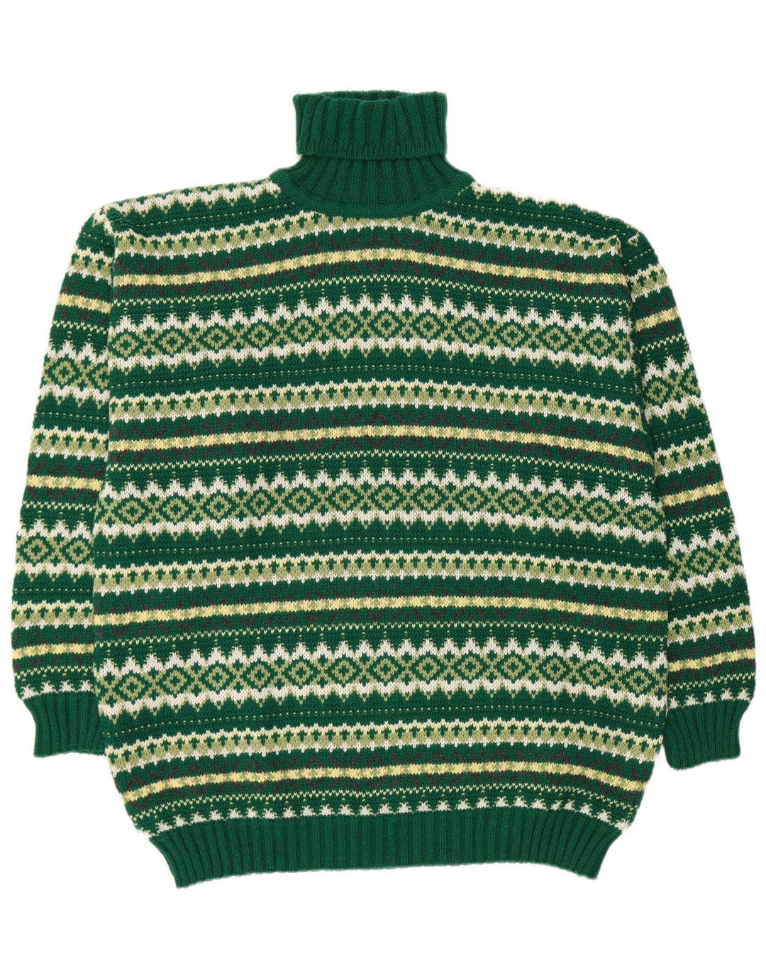 Maglione maglione vintage da uomo con collo alto XL verde lana Fair Isle