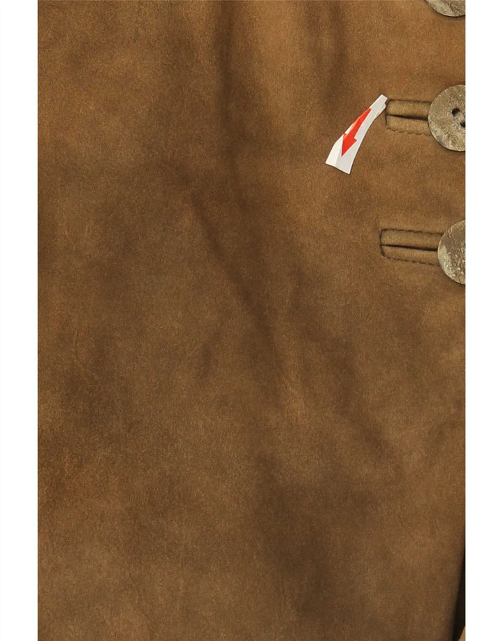 Pantaloncini vintage in pelle scamosciata a vita alta da donna W30 in pelle beige media