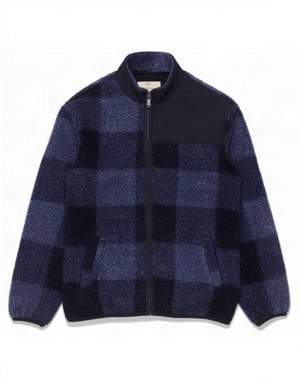 Giacca in pile Marks & Spencer da bambino 12-13 anni in poliestere a quadri blu navy