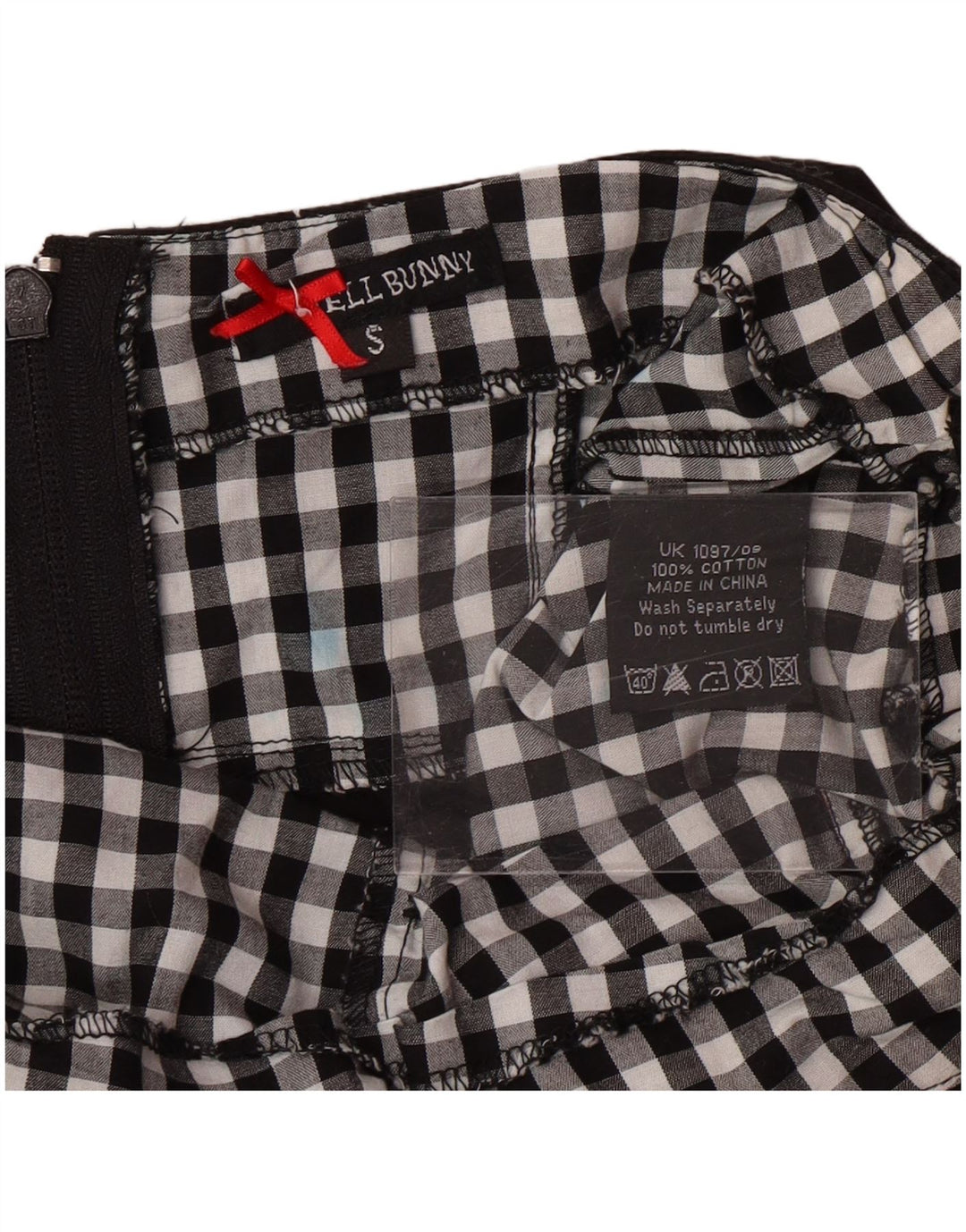 HELL BUNNY Abito da donna alla caviglia UK 8 Piccolo cotone a quadretti nero