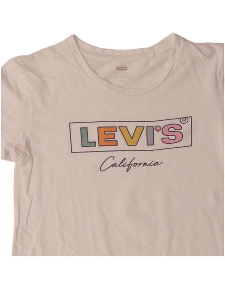 T-shirt grafica corta da donna LEVI'S UK 10 piccola in cotone bianco