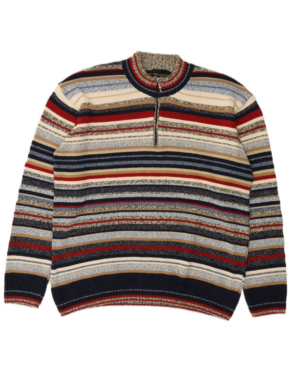 Maglione da uomo con collo con zip Enzo Lorenzo IT 56 2XL a righe multicolore