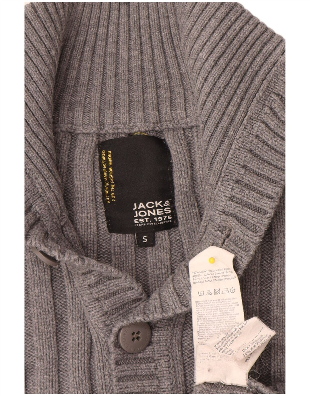 Maglione da uomo Jack & Jones con bottoni e collo piccolo in cotone grigio