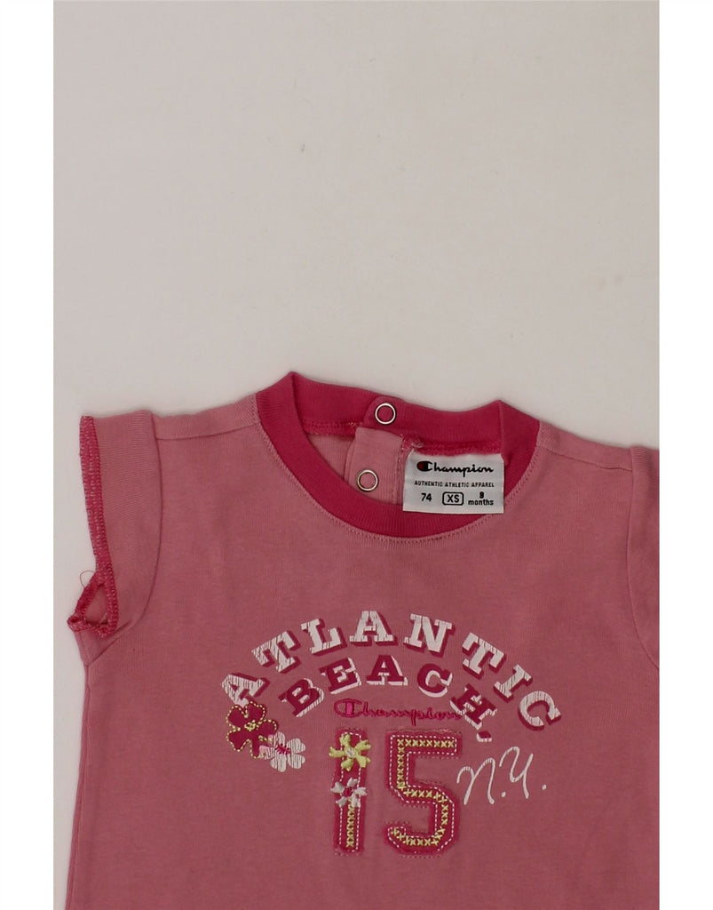 CHAMPION Baby Girls Graphic T-Shirt Dress 6-9 Months XS Pink Cotton Vintage Champion and Second-Hand Champion from Messina Hembry 