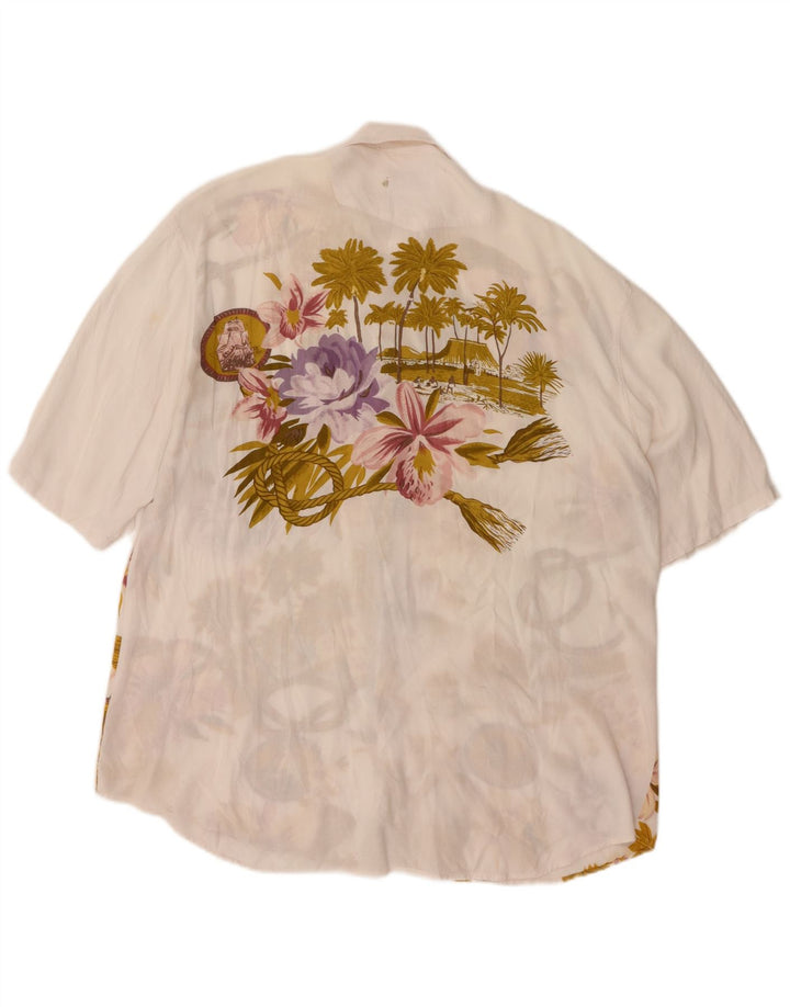 VINTAGE Womens Abstract Pattern Short Sleeve Shirt 3XL White Hawaiian