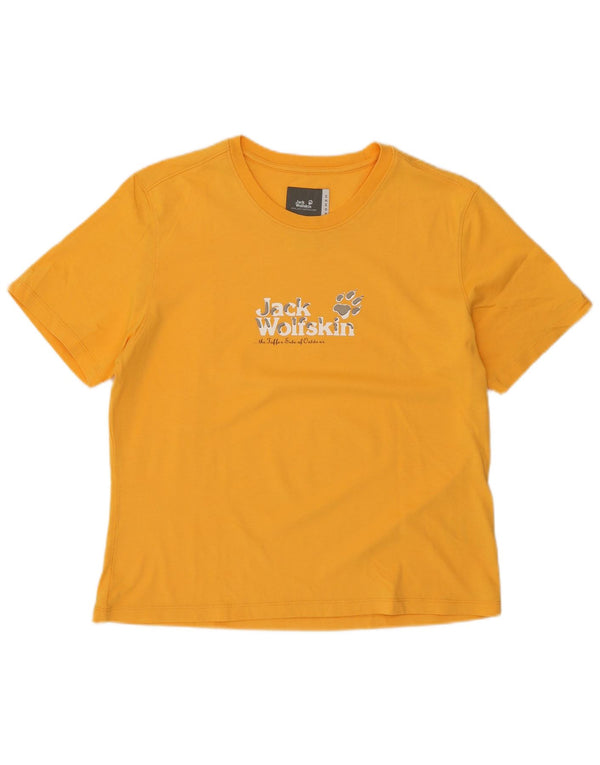 JACK WOLFSKIN T-shirt grafica da donna Top UK 18 XL Cotone giallo