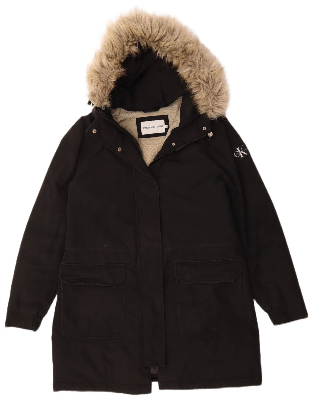 Giacca Parka Sherpa oversize da donna Calvin Klein Jeans UK 10 piccola nera