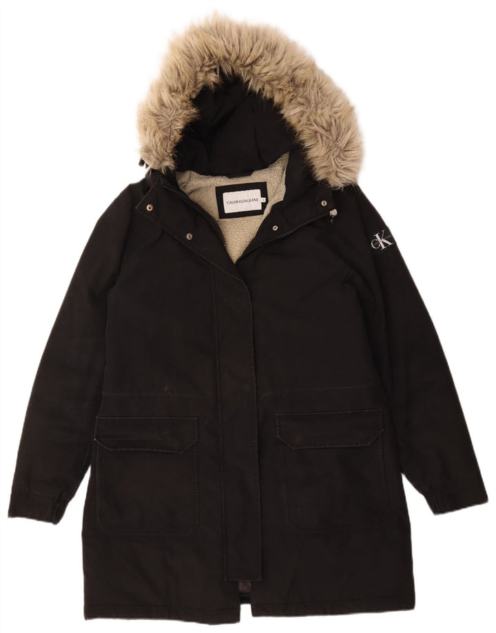Giacca Parka Sherpa oversize da donna Calvin Klein Jeans UK 10 piccola nera