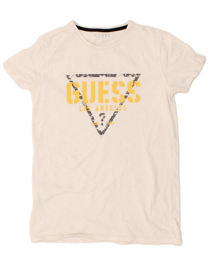 GUESS Boys Graphic T-Shirt Top 15-16 Years White Vintage Guess and Second-Hand Guess from Messina Hembry 