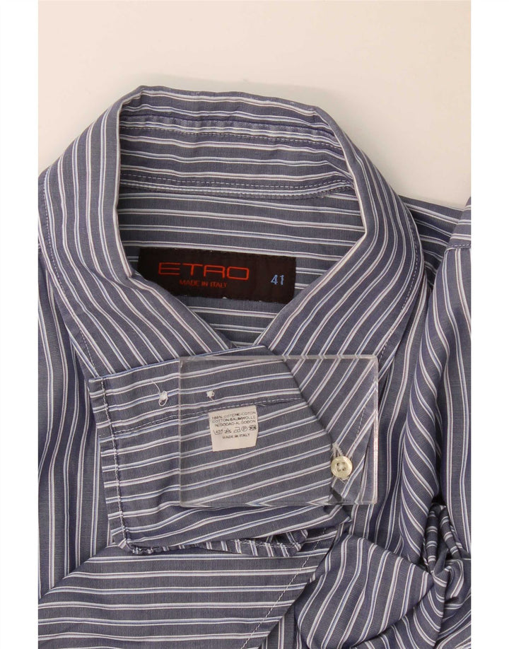 Camicia da uomo Etro taglia 41 grande cotone gessato blu navy