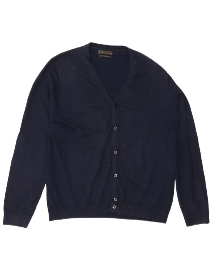 Maglione cardigan da uomo Marks & Spencer grande in cotone blu navy