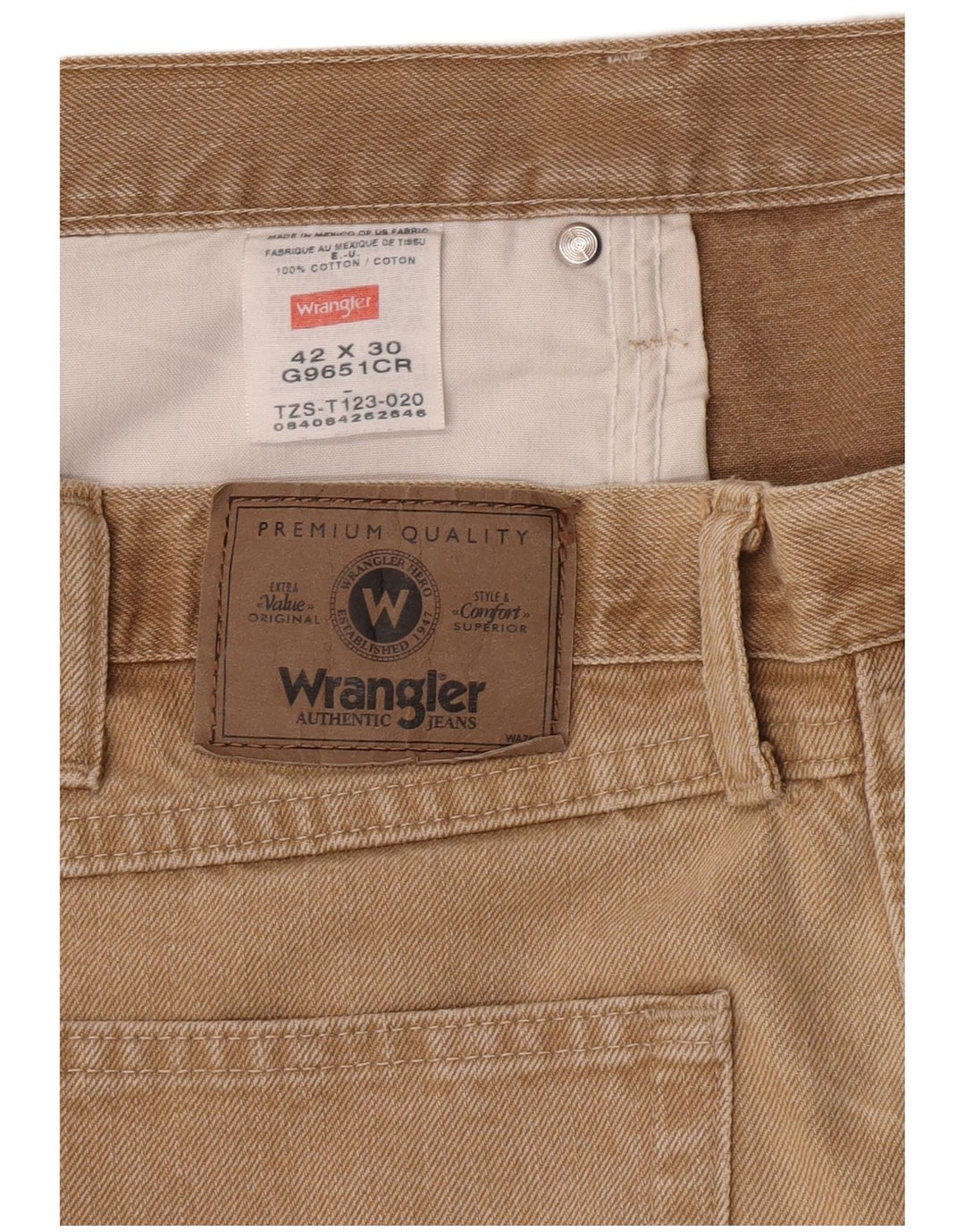 Jeans dritti da uomo Wrangler W42 L30 cotone beige