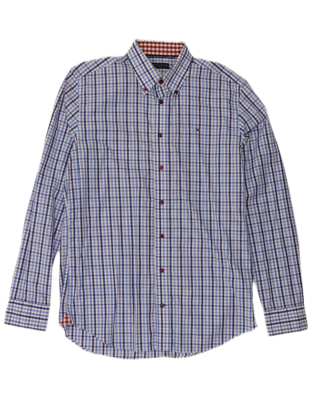 Camicia da uomo Tommy Hilfiger taglia 39 15 1/2 cotone a quadri blu medio