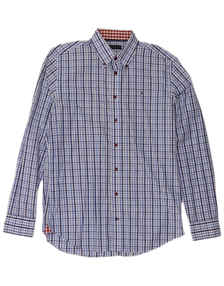 Camicia da uomo Tommy Hilfiger taglia 39 15 1/2 cotone a quadri blu medio