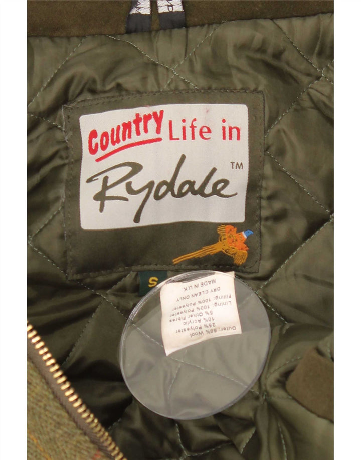 Cappotto giacca a vento da uomo Rydale UK 36 piccolo lana a quadri kaki