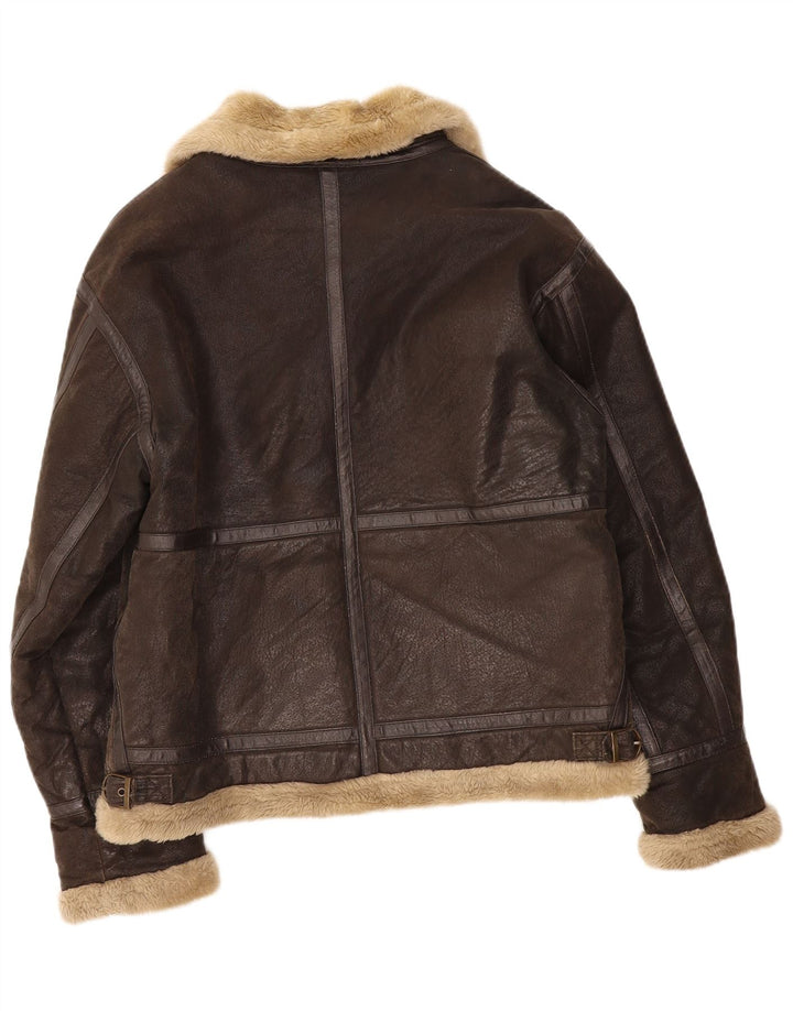 Giacca in shearling in pelle da uomo Bata UK 38 Pelle marrone medio