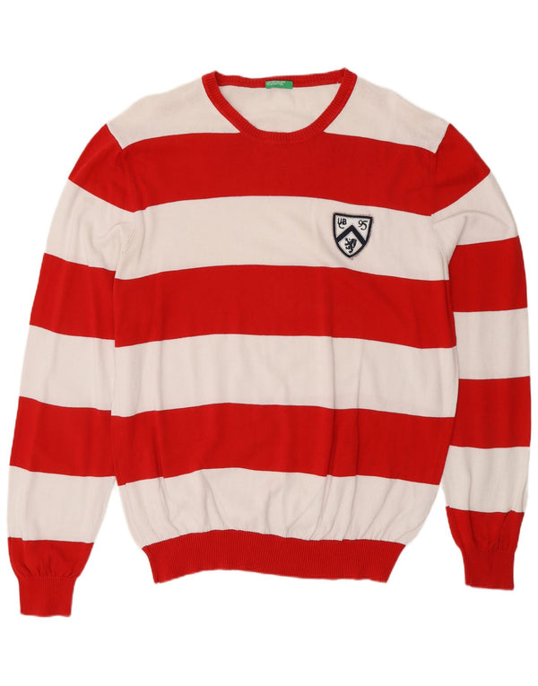 BENETTON Maglione girocollo da uomo XL in cotone a righe rosse