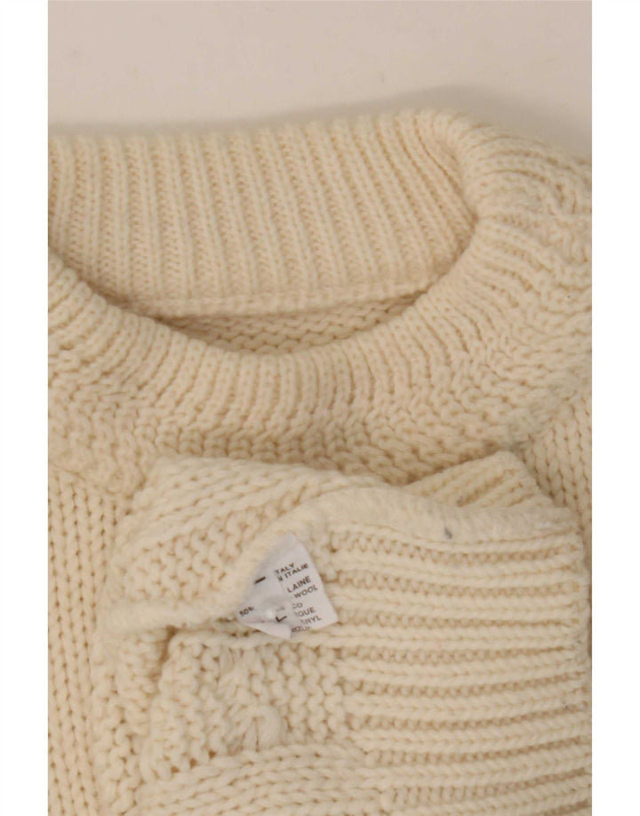 Maglione vintage da uomo con collo alto e maglione grande in lana bianca