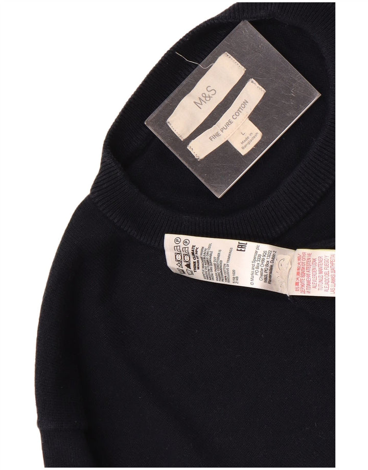 Maglione maglione girocollo da uomo Marks & Spencer grande cotone blu navy