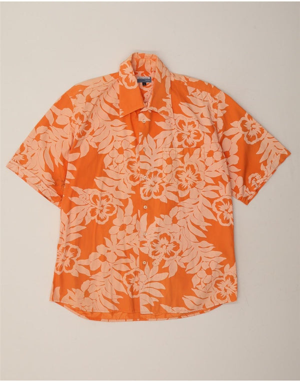 Camicia a maniche corte da uomo Green Leaves Grande cotone floreale arancione