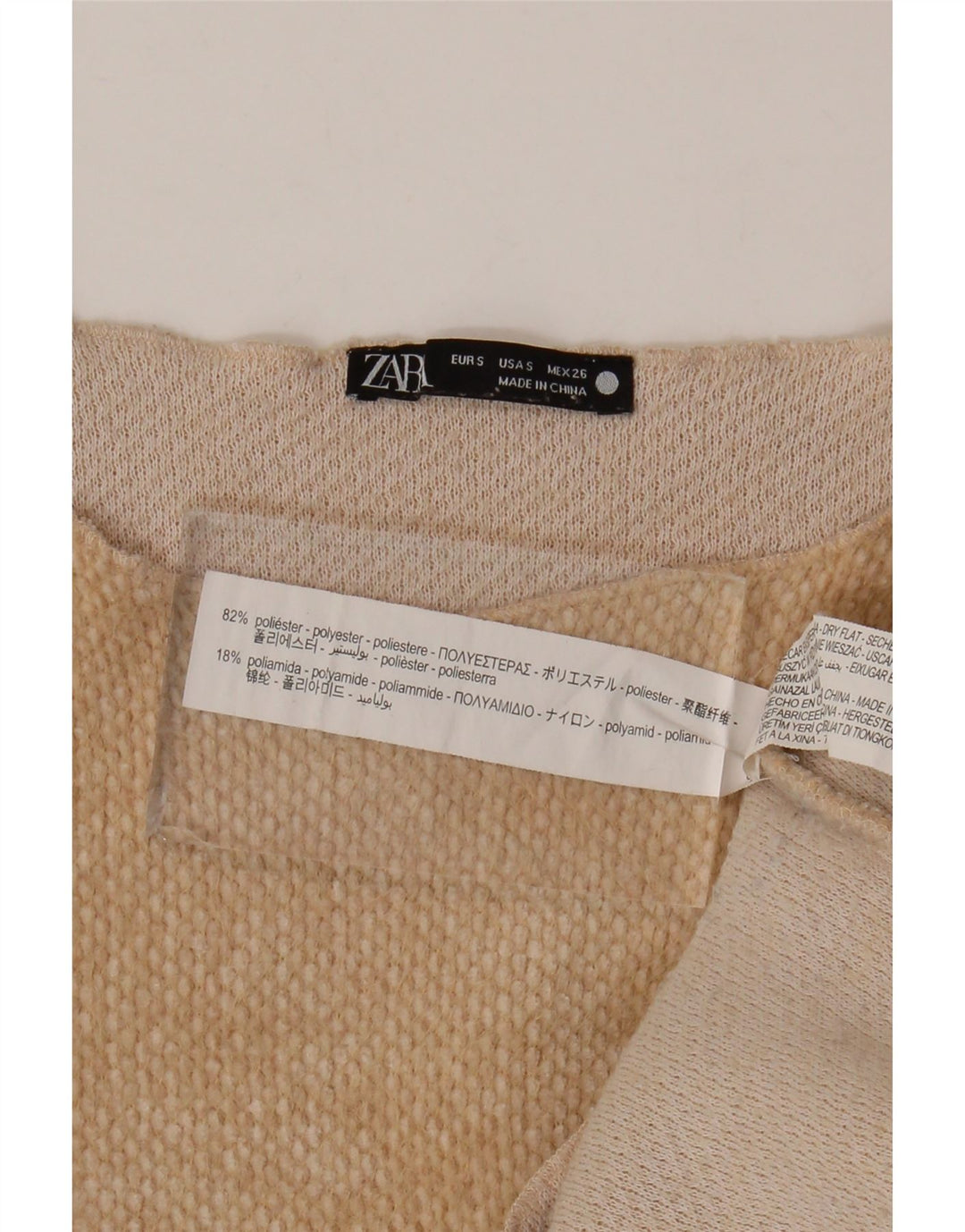 Top corto da donna Zara a maniche lunghe UK 10 piccolo poliestere beige