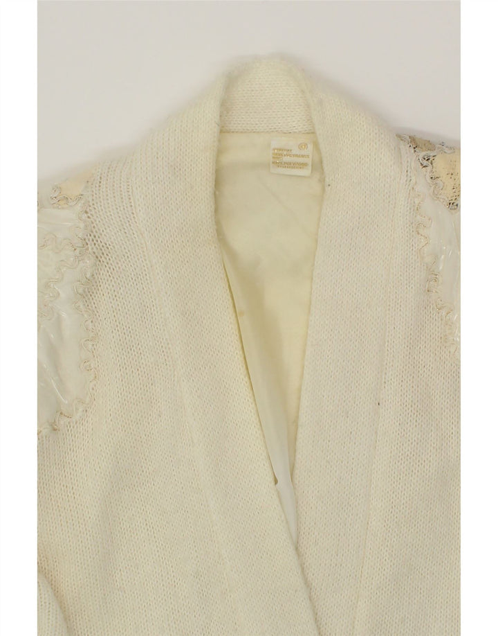 VINTAGE Womens Abstract Pattern Cardigan Sweater UK 14 Medium White Vintage Vintage and Second-Hand Vintage from Messina Hembry 