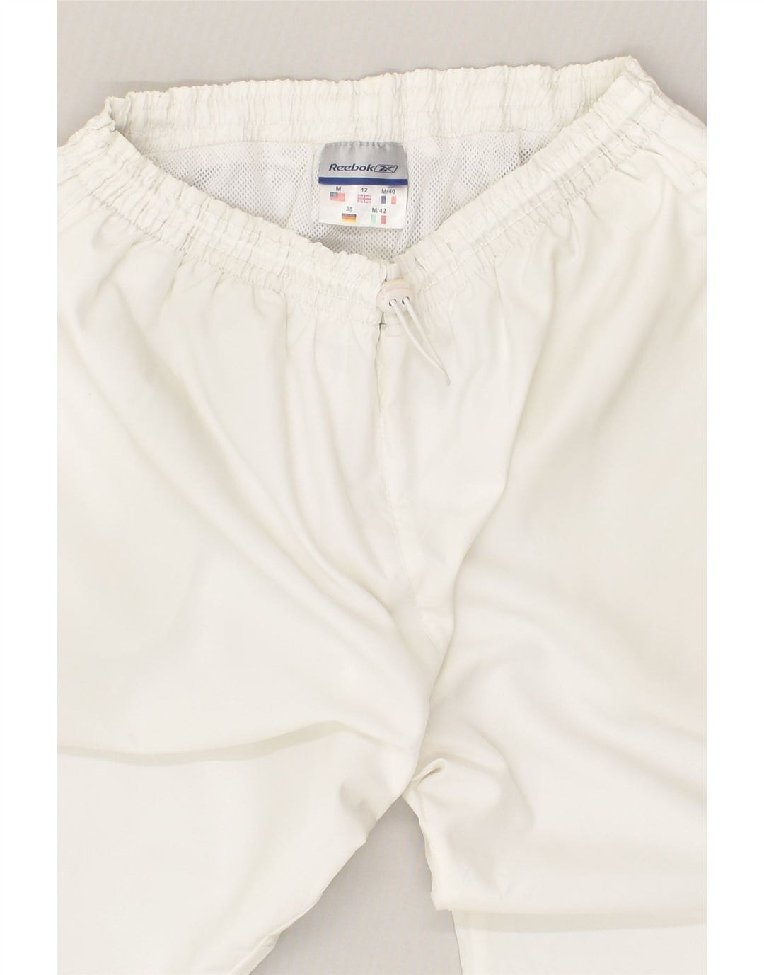 REEBOK Womens Capri Tracksuit Trousers UK 12 Medium  White Polyester | Vintage Reebok | Thrift | Second-Hand Reebok | Used Clothing | Messina Hembry 