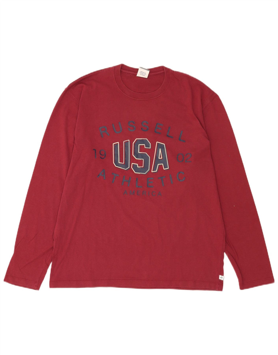 Russell Athletic Maglietta grafica da uomo a maniche lunghe grande in cotone rosso