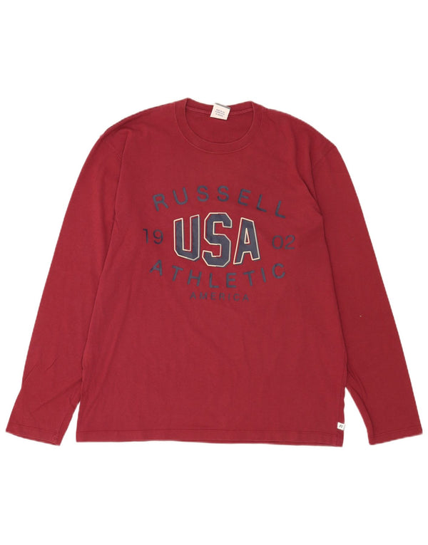 Russell Athletic Maglietta grafica da uomo a maniche lunghe grande in cotone rosso