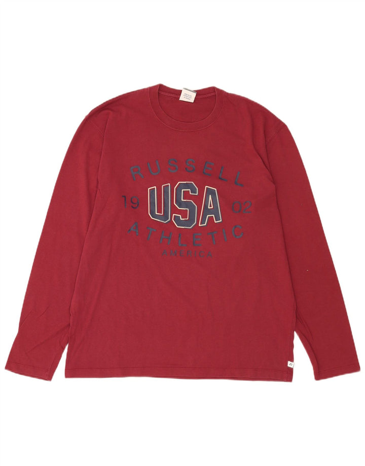 Russell Athletic Maglietta grafica da uomo a maniche lunghe grande in cotone rosso