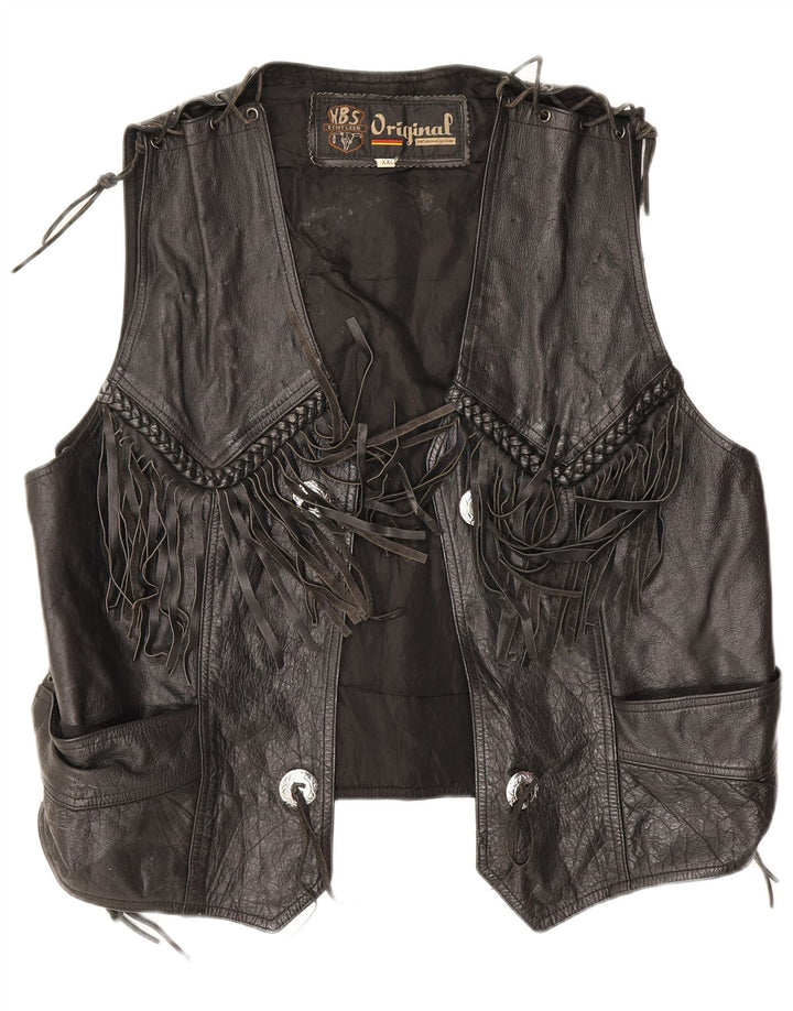 Gilet in pelle da donna vintage UK 20 2XL Pelle nera