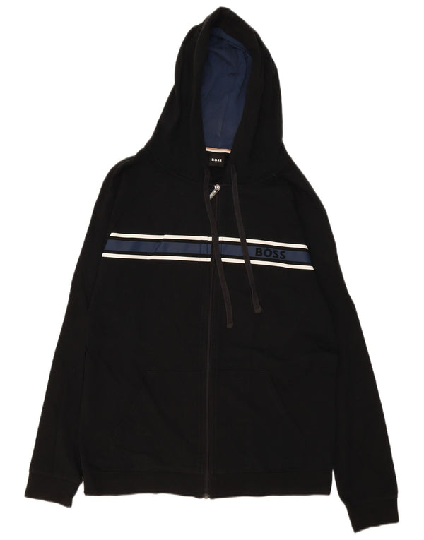 Maglione con cappuccio e zip da uomo Hugo Boss in cotone color block nero medio
