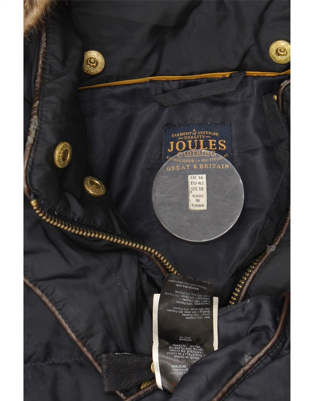 Giacca imbottita con cappuccio da donna Joules UK 14 grande poliestere blu navy
