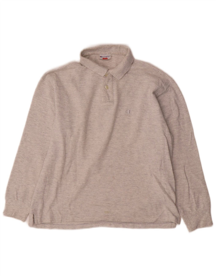 Polo da uomo a maniche lunghe Champion grigio medio chiazzato