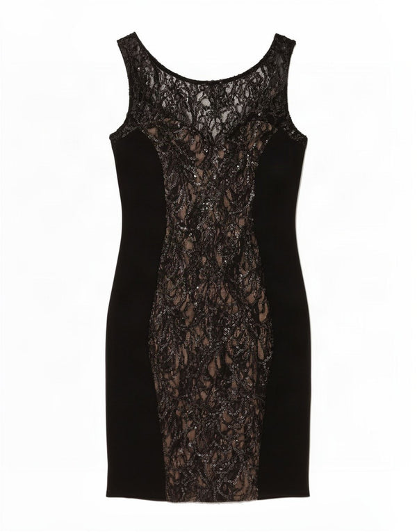 Abito aderente in pizzo senza maniche da donna Warehouse UK 10 Piccolo floreale nero