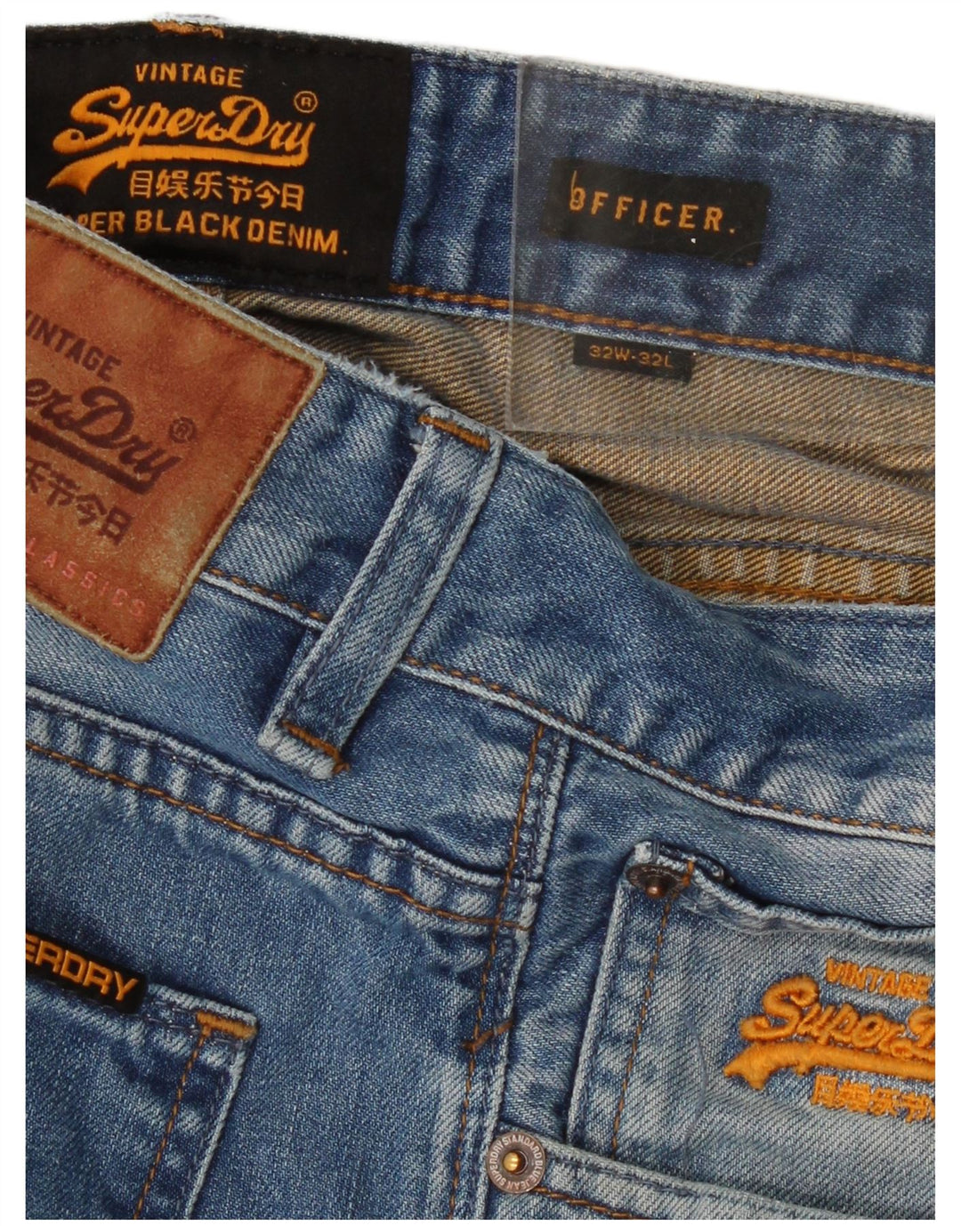 Jeans dritti da donna SUPERDRY W32 L32 in cotone blu