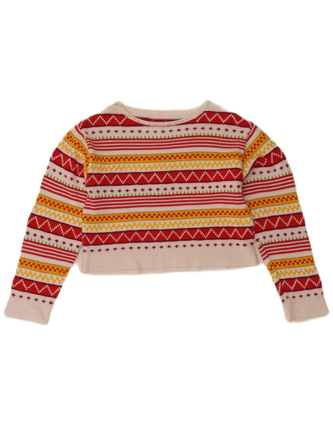 Maglione maglione vintage da donna con scollo a barca UK 12 medio multicolore