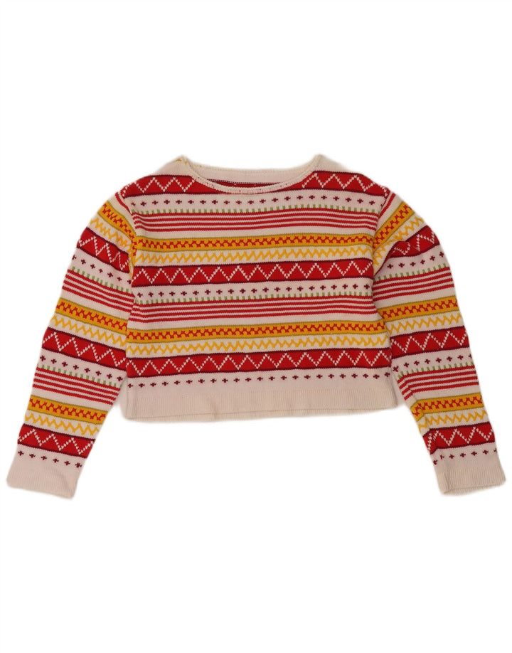 Maglione maglione vintage da donna con scollo a barca UK 12 medio multicolore