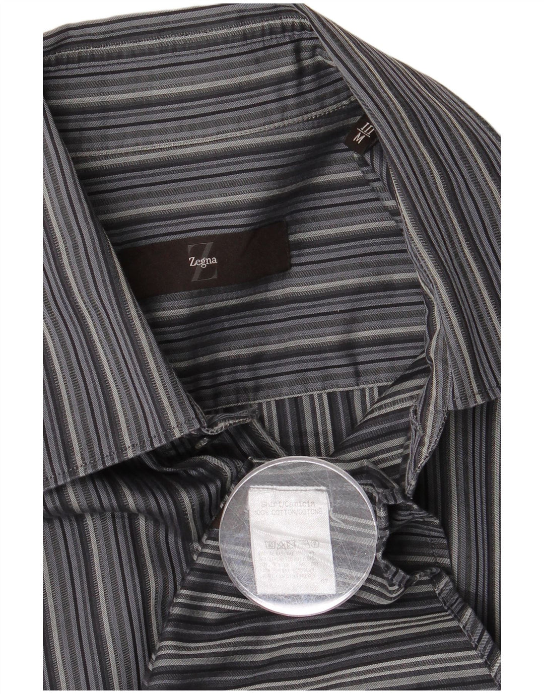 Camicia Zegna Uomo Cotone Rigato Grigio Medio