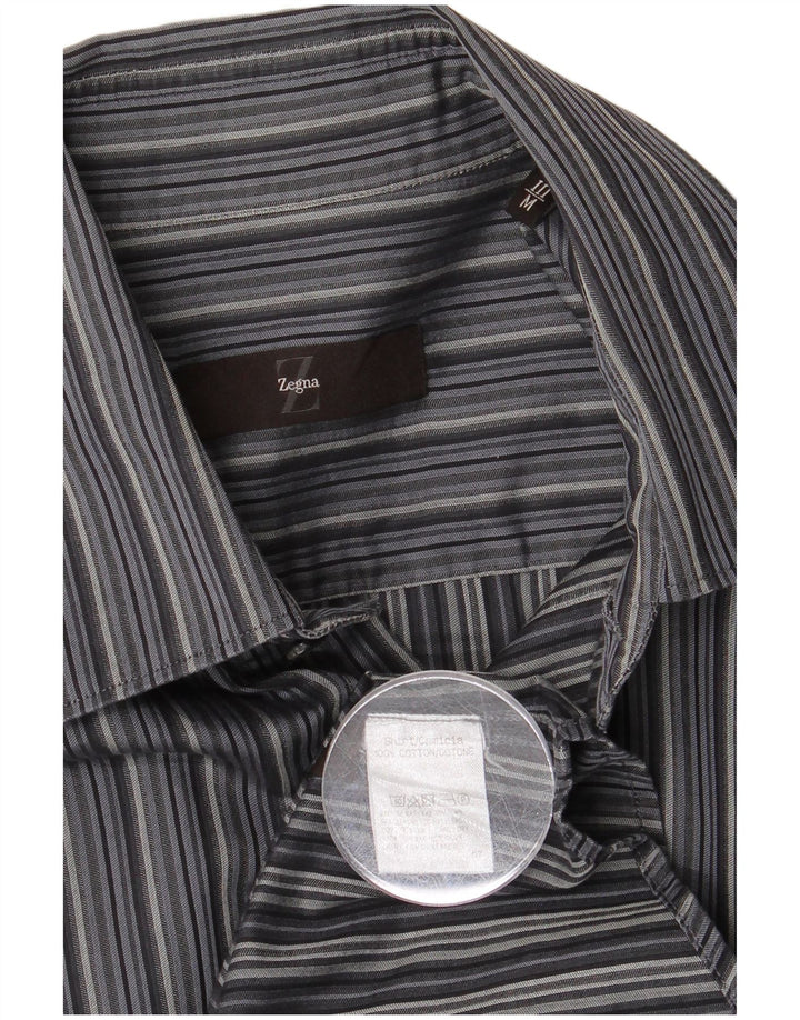 Camicia Zegna Uomo Cotone Rigato Grigio Medio