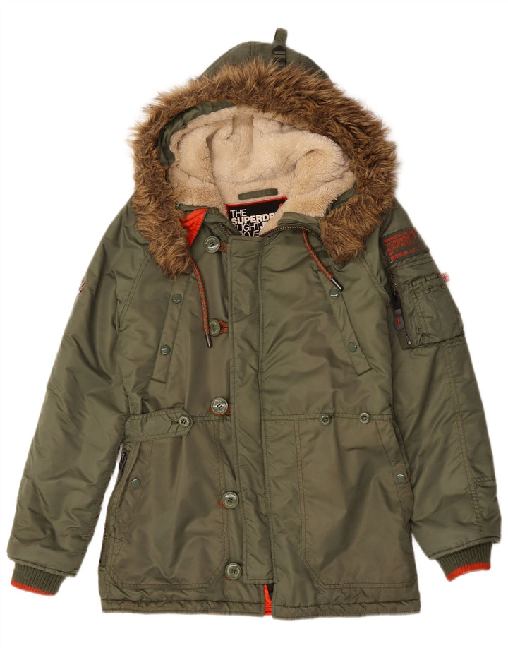 Parka da uomo con cappuccio SUPERDRY UK 36 piccolo nylon verde