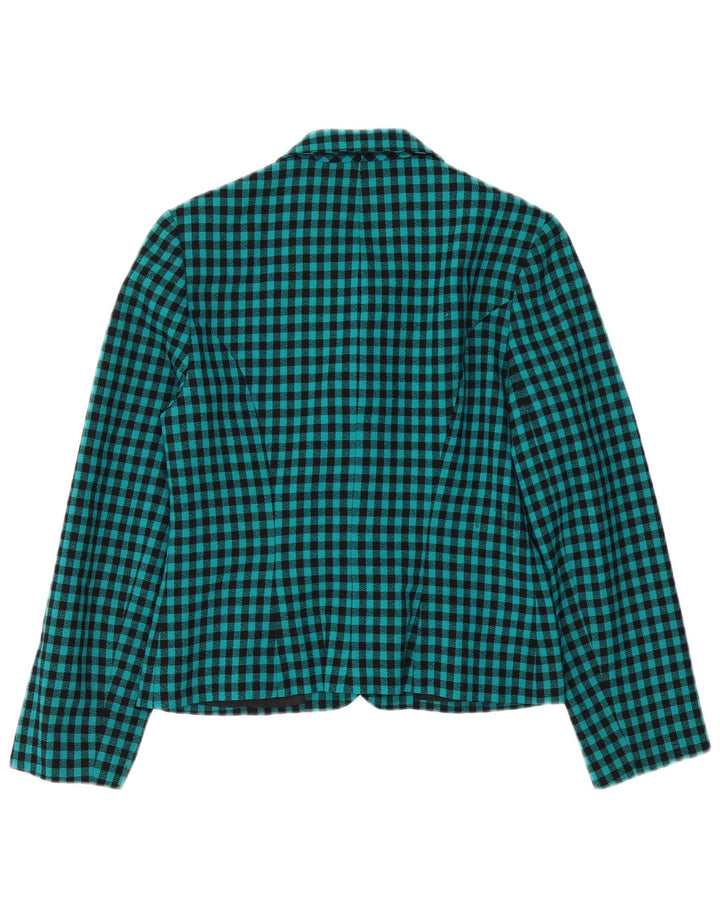 Giacca blazer da donna a 7 bottoni VINTAGE UK 12 in lana a quadretti verde medio