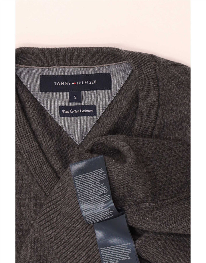 Maglione maglione con scollo a V da uomo Tommy Hilfiger piccolo cotone grigio