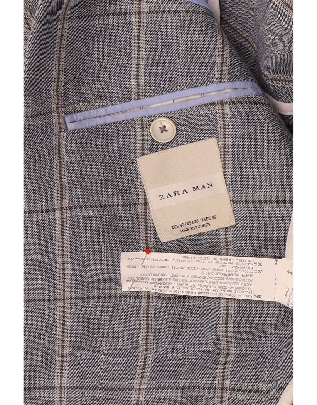 Giacca blazer doppiopetto da uomo Zara EU 48 cotone medio a quadri blu navy