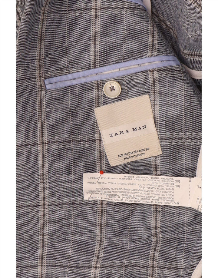 Giacca blazer doppiopetto da uomo Zara EU 48 cotone medio a quadri blu navy