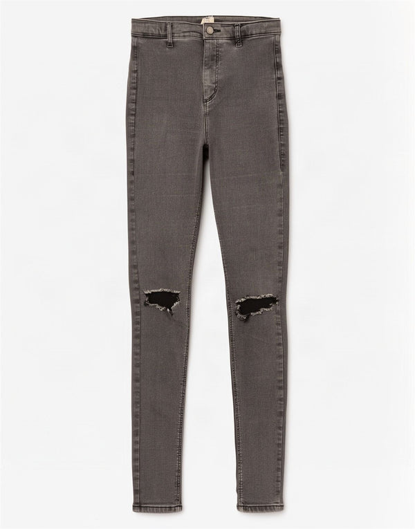 Topshop Jeans skinny a vita alta effetto consumato da donna W30 L29 cotone grigio