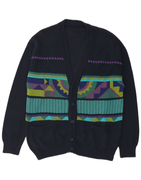 Maglione cardigan da uomo vintage grande cotone geometrico blu navy